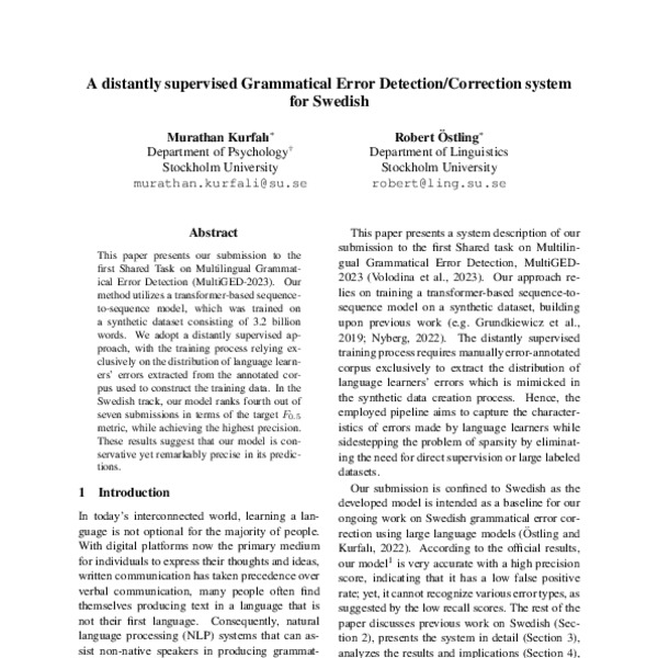 A distantly supervised Grammatical Error Detection/Correction system ...