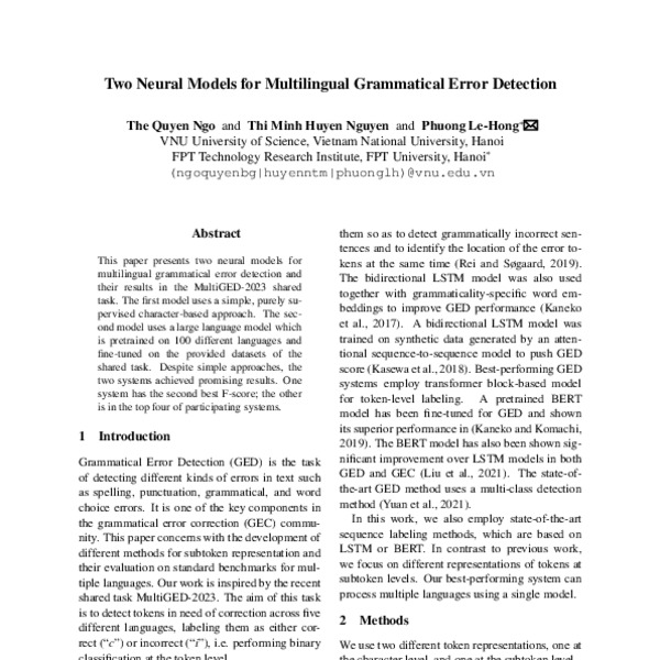Two Neural Models for Multilingual Grammatical Error Detection - ACL ...