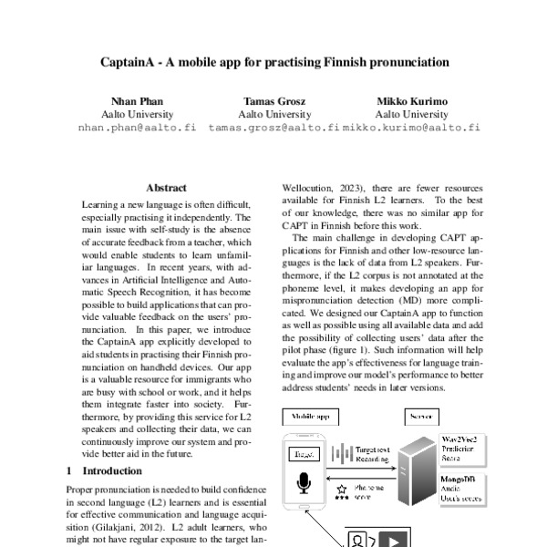 CaptainA - A mobile app for practising Finnish pronunciation - ACL ...