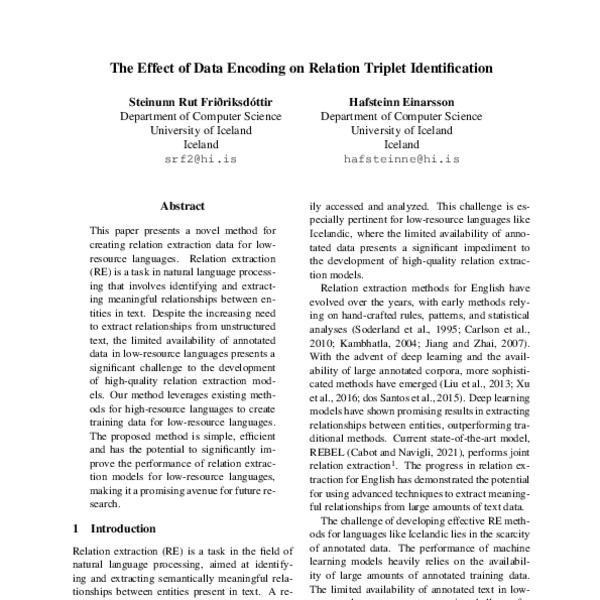 The Effect of Data Encoding on Relation Triplet Identification - ACL ...