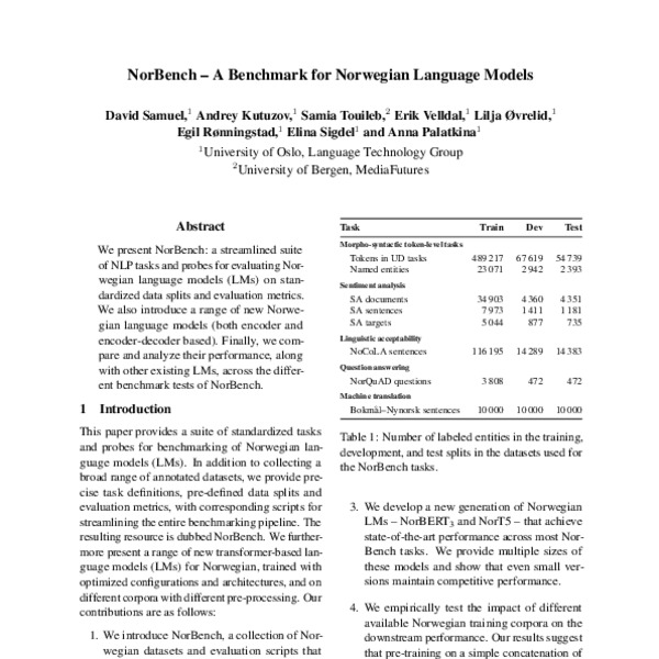 NorBench – A Benchmark for Norwegian Language Models - ACL Anthology