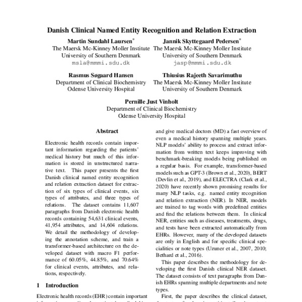 Danish Clinical Named Entity Recognition and Relation Extraction ACL