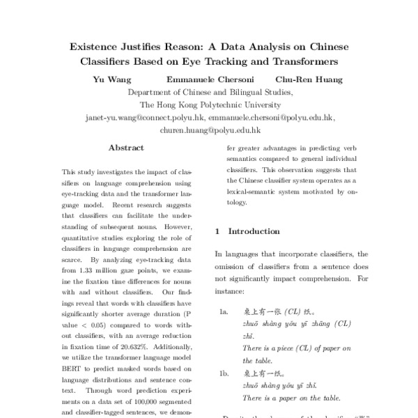 Existence Justifies Reason: A Data Analysis on Chinese Classifiers ...