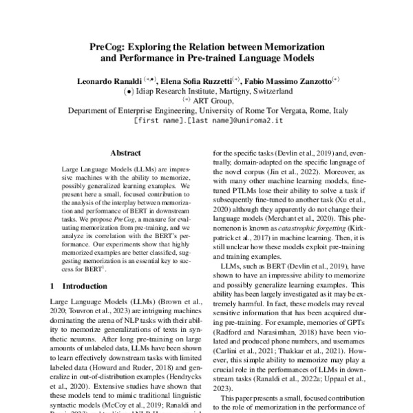 Precog Exploring The Relation Between Memorization And Performance In Pre Trained Language