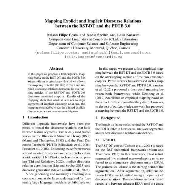 Mapping Explicit and Implicit Discourse Relations between the RSTDT