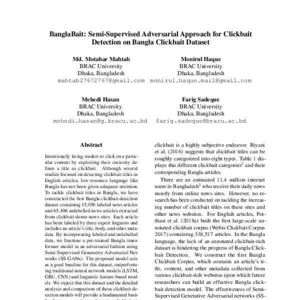 BanglaBait: Semi-Supervised Adversarial Approach for Clickbait ...