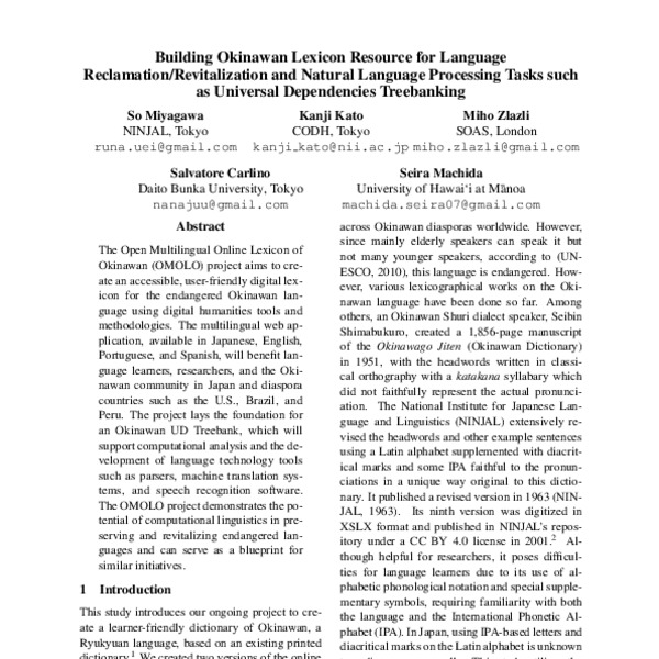 Building Okinawan Lexicon Resource for Language Reclamation ...