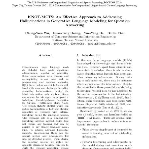 KNOT-MCTS: An Effective Approach to Addressing Hallucinations in ...