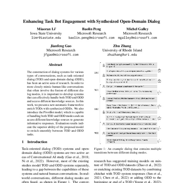 Enhancing Task Bot Engagement With Synthesized Open-Domain Dialog - ACL ...