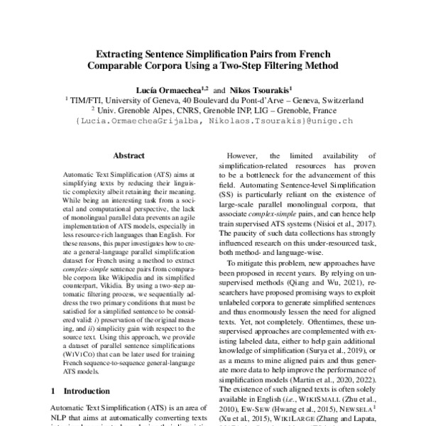 Extracting Sentence Simplification Pairs from French Comparable Corpora ...