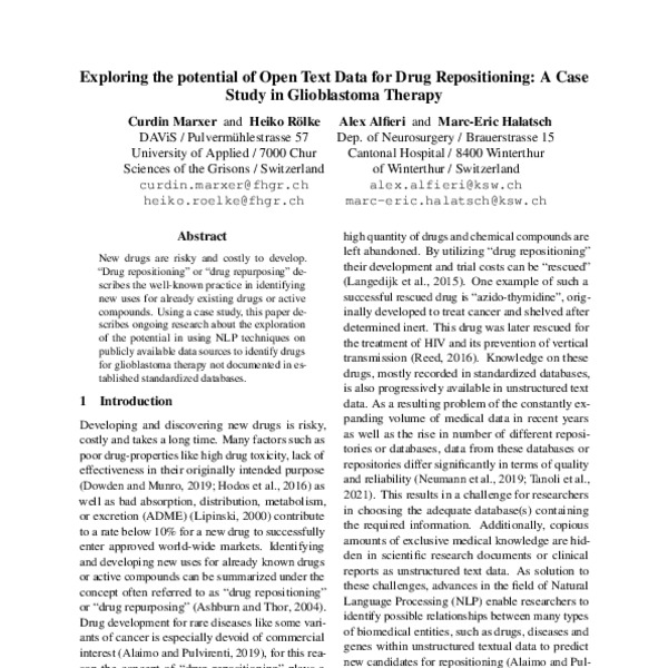 Exploring the potential of Open Text Data for Drug Repositioning: A ...