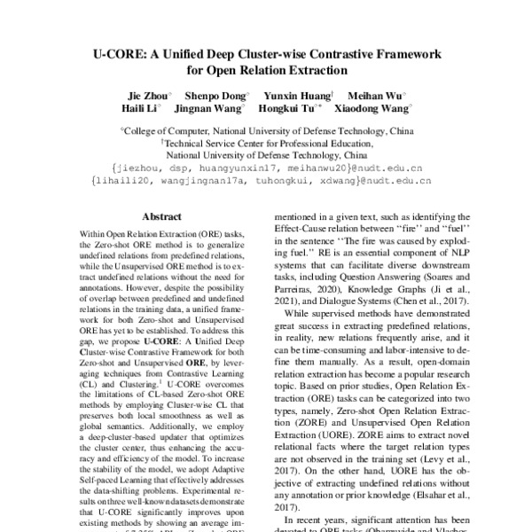 U-CORE: A Unified Deep Cluster-wise Contrastive Framework For Open ...