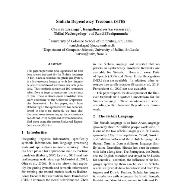 Sinhala Dependency Treebank (STB) - ACL Anthology