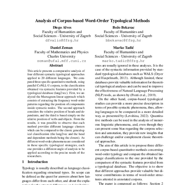 Analysis of Corpus-based Word-Order Typological Methods - ACL Anthology