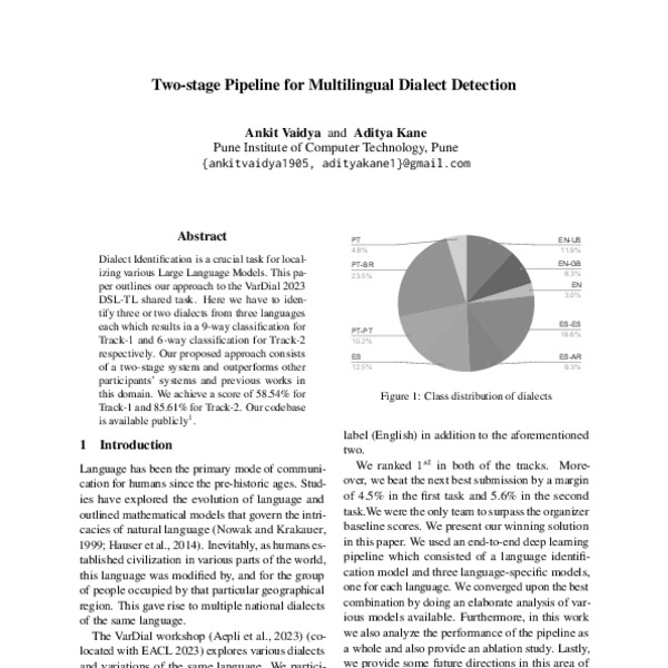 Two-stage Pipeline for Multilingual Dialect Detection - ACL Anthology