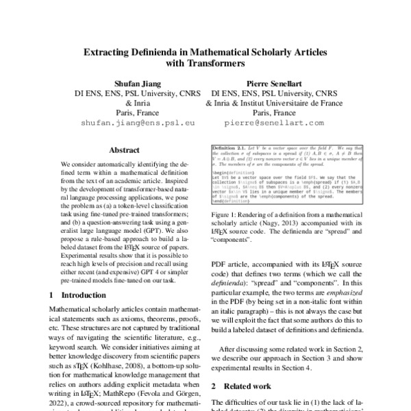 Extracting Definienda in Mathematical Scholarly Articles with ...