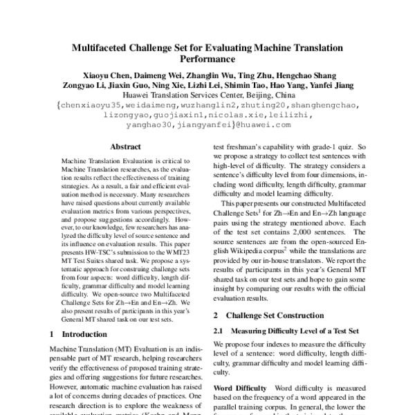 Multifaceted Challenge Set for Evaluating Machine Translation ...