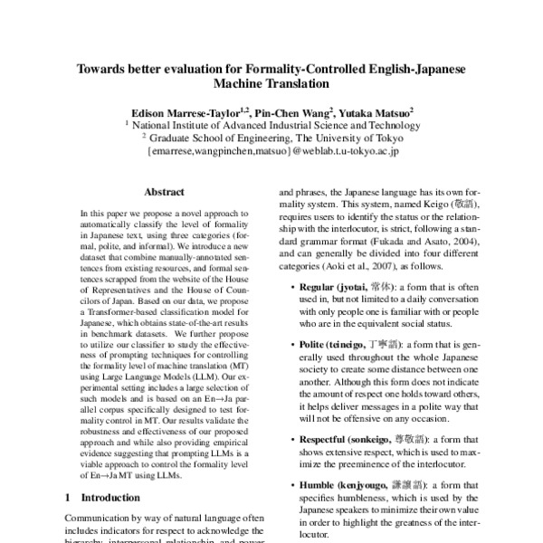 Towards Better Evaluation for Formality-Controlled English-Japanese ...