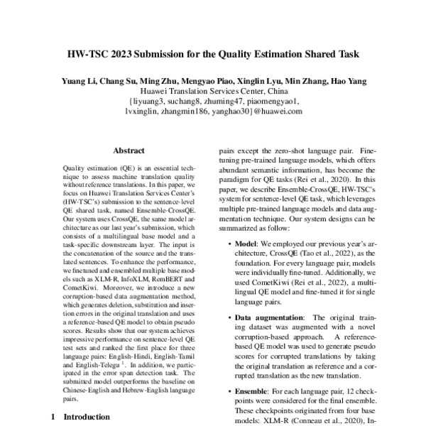 HW-TSC 2023 Submission for the Quality Estimation Shared Task 