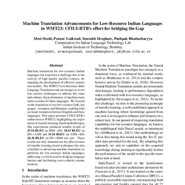 Machine Translation Advancements for Low-Resource Indian Languages in ...