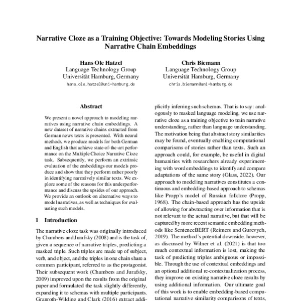 Narrative Cloze as a Training Objective Towards Modeling Stories Using