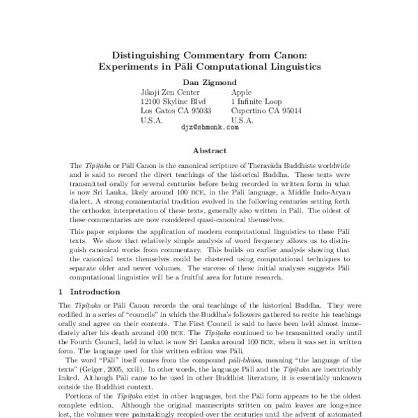 Distinguishing Commentary from Canon Experiments in Pāli Computational