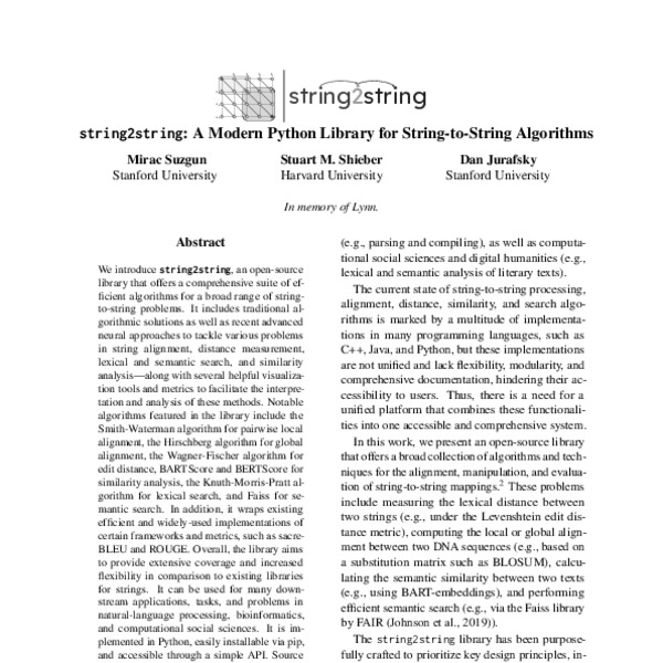 string2string: A Modern Python Library for String-to-String Algorithms ...