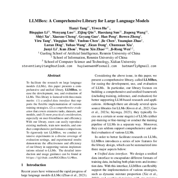 LLMBox: A Comprehensive Library for Large Language Models - ACL Anthology
