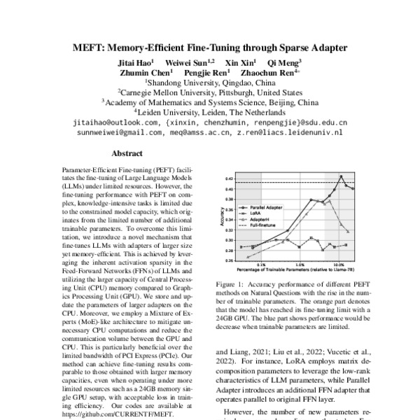 MEFT: Memory-Efficient Fine-Tuning through Sparse Adapter - ACL Anthology