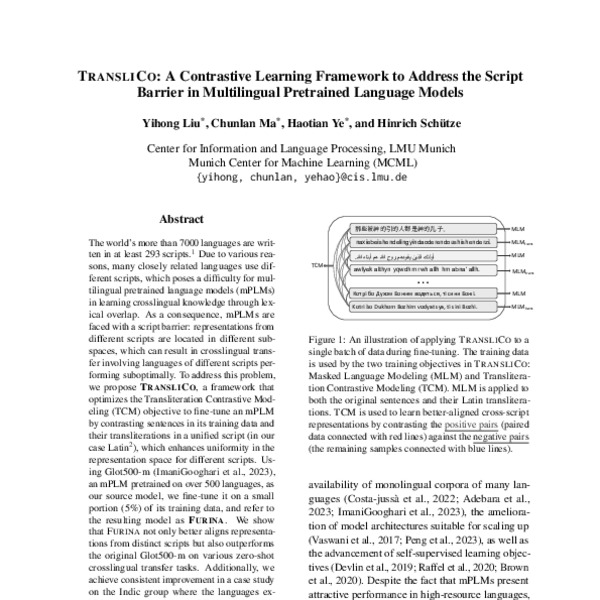 TransliCo: A Contrastive Learning Framework to Address the Script ...