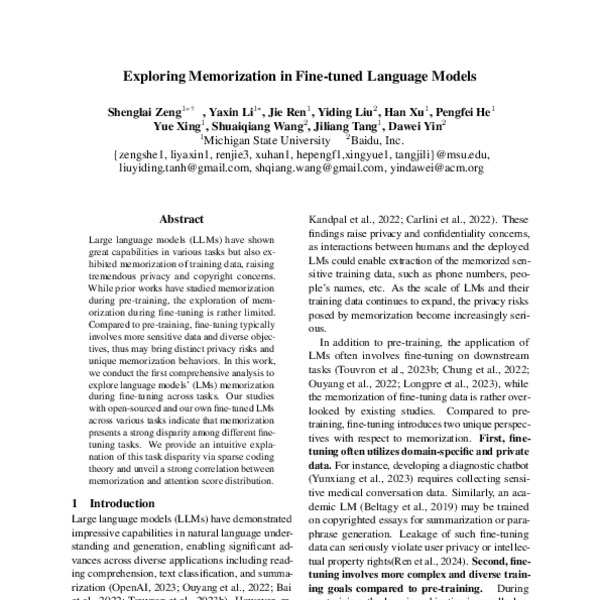 Exploring Memorization in Fine-tuned Language Models - ACL Anthology