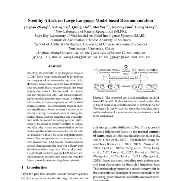 Stealthy Attack on Large Language Model based Recommendation - ACL ...