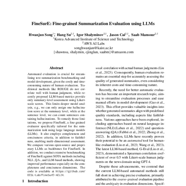 FineSurE: Fine-grained Summarization Evaluation using LLMs - ACL Anthology