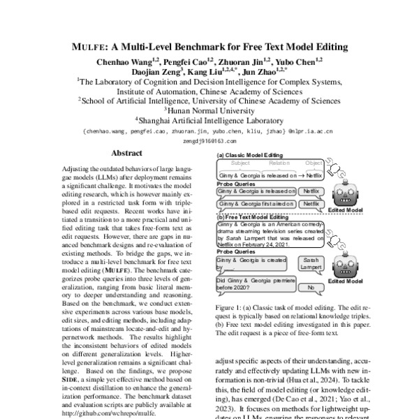 MULFE: A Multi-Level Benchmark for Free Text Model Editing - ACL Anthology