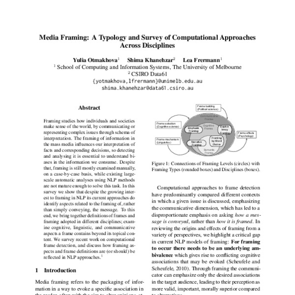 Media Framing: A typology and Survey of Computational Approaches Across ...