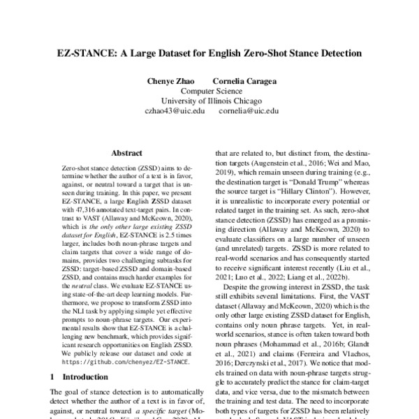 EZ-STANCE: A Large Dataset for English Zero-Shot Stance Detection - ACL ...