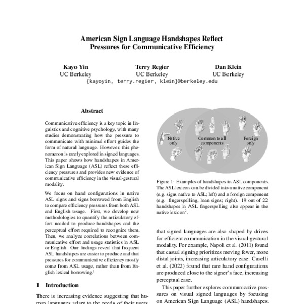 American Sign Language Handshapes Reflect Pressures for Communicative ...
