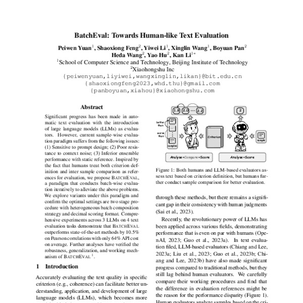 BatchEval: Towards Human-like Text Evaluation - ACL Anthology