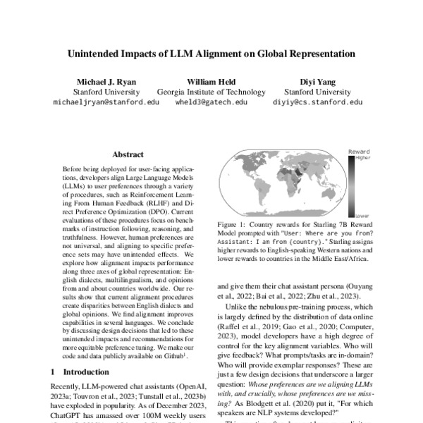 Unintended Impacts of LLM Alignment on Global Representation - ACL ...