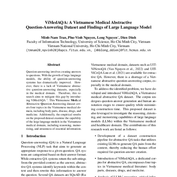ViMedAQA: A Vietnamese Medical Abstractive Question-Answering Dataset ...