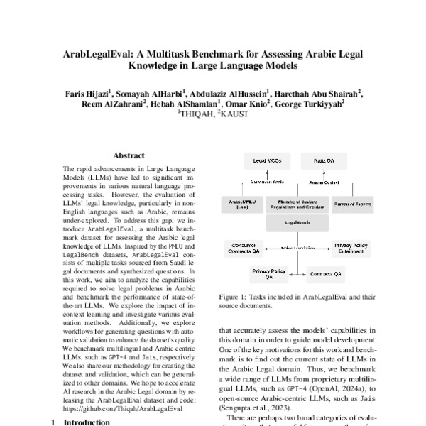 ArabLegalEval: A Multitask Benchmark for Assessing Arabic Legal ...