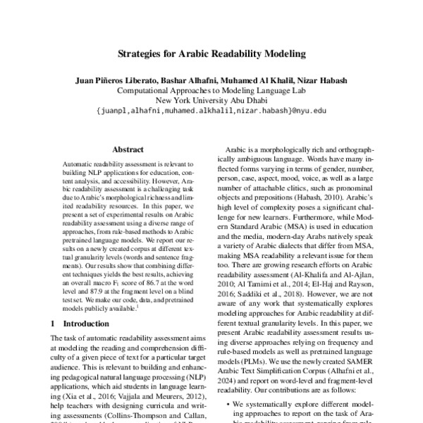 Strategies for Arabic Readability Modeling - ACL Anthology