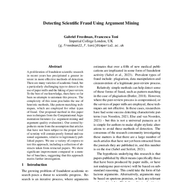 Detecting Scientific Fraud Using Argument Mining - ACL Anthology