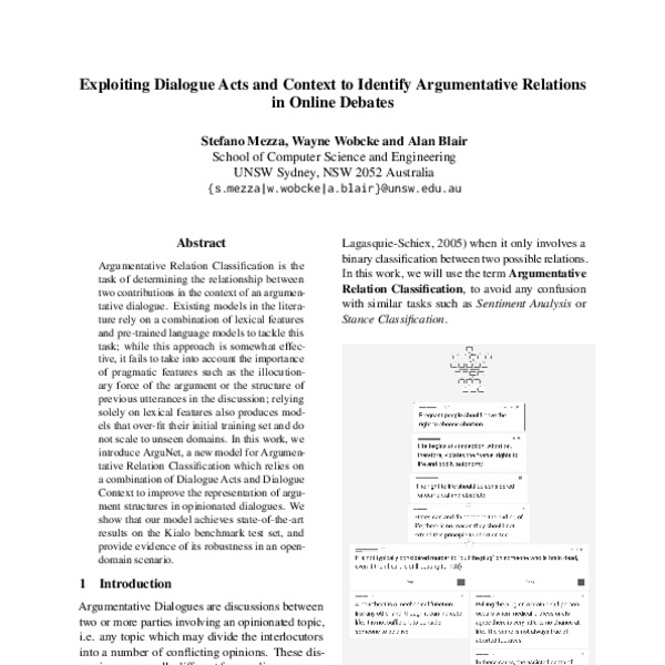 Exploiting Dialogue Acts and Context to Identify Argumentative ...