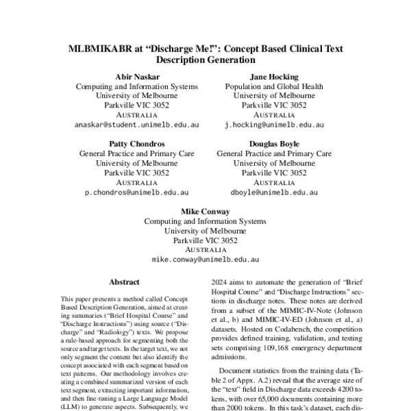MLBMIKABR at “Discharge Me!”: Concept Based Clinical Text Description ...