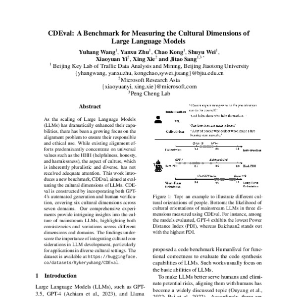 CDEval: A Benchmark for Measuring the Cultural Dimensions of Large ...