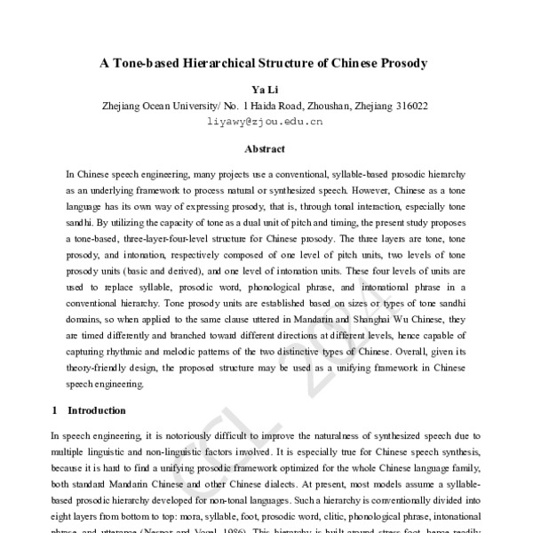 A Tone-based Hierarchical Structure of Chinese Prosody - ACL Anthology