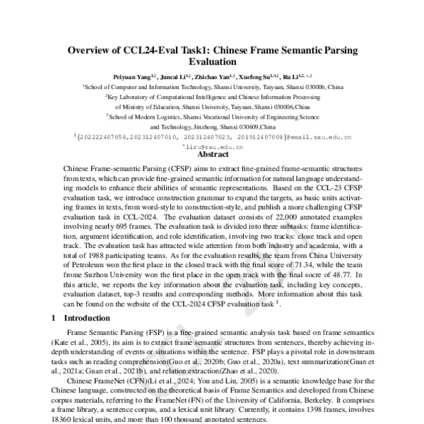 Chinese Frame Semantic Parsing Evaluation - ACL Anthology