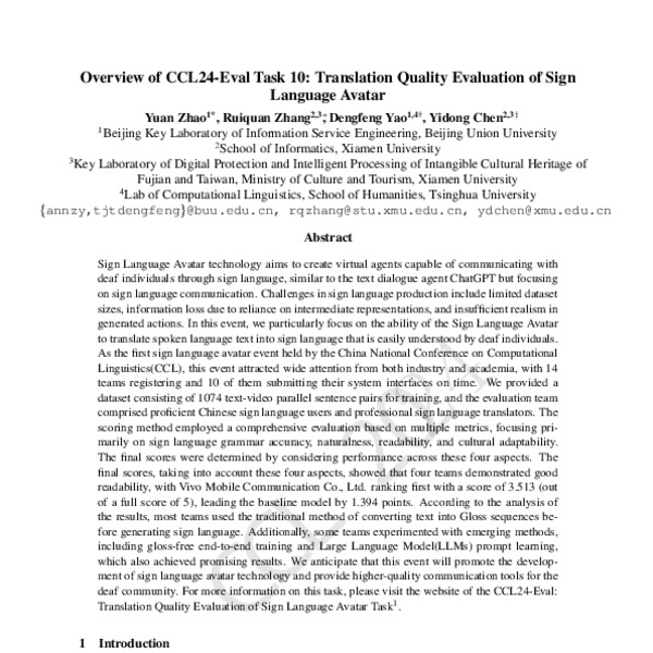 Translation Quality Evaluation of Sign Language Avatar - ACL Anthology