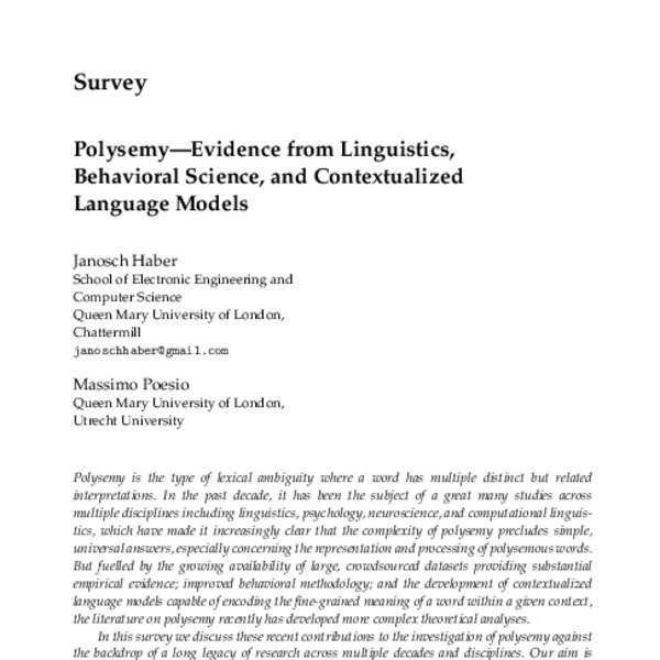 Polysemy—Evidence from Linguistics, Behavioral Science, and ...